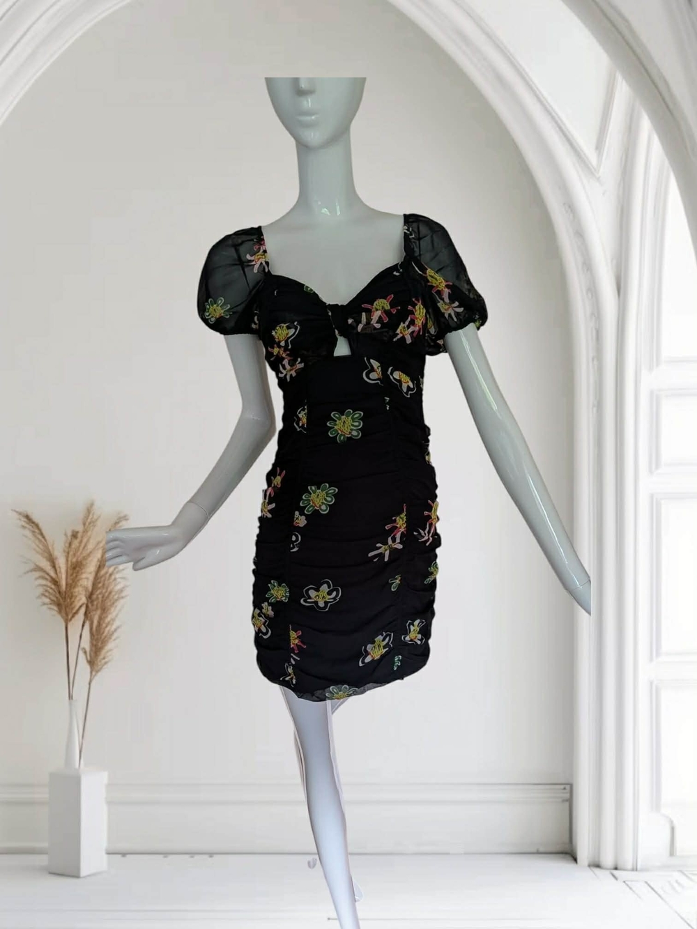 Desigual Black Mini Dress with Floral Appliqué